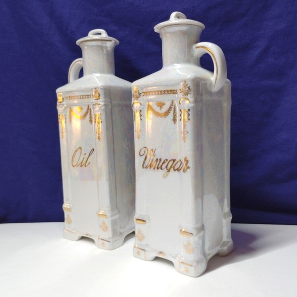 CLEARANCE Antique Oil & Vinegar Cruet Set Lustreware Victoria Czecho-Slovakia - Picture 3 of 15